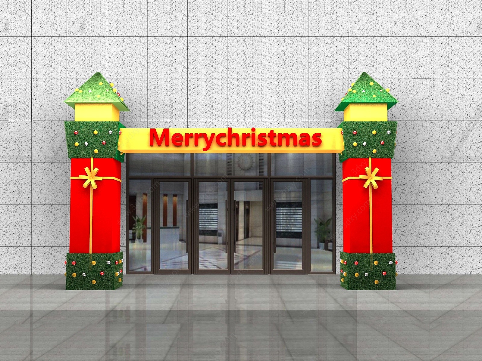 美式商场圣诞节装饰门面3D模型