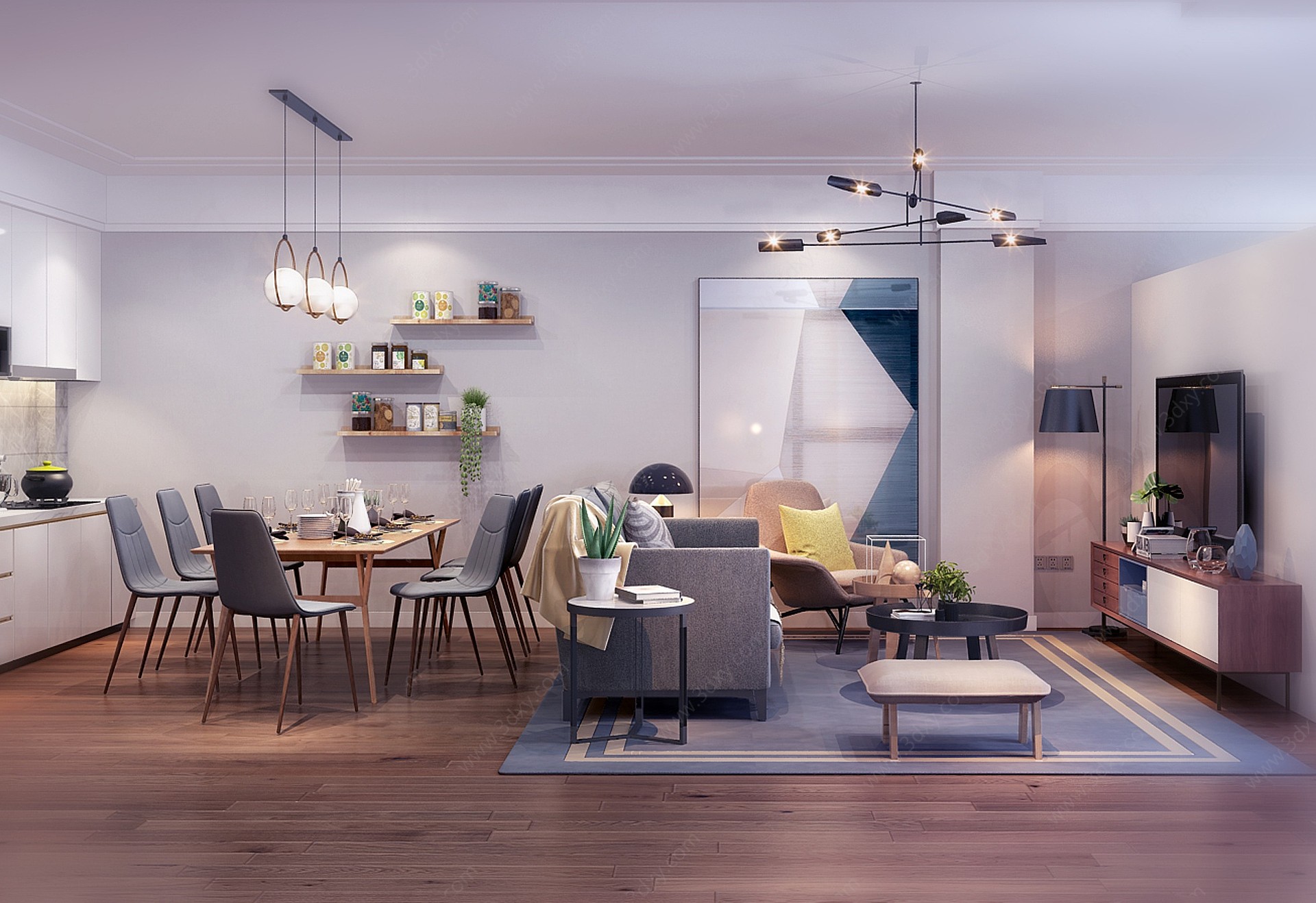 北欧公寓客餐厅3D模型