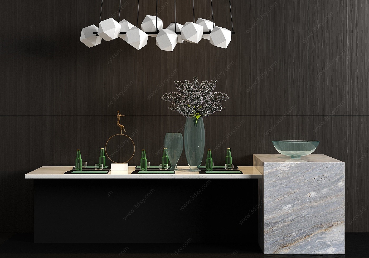 金属大理石餐桌餐具3D模型