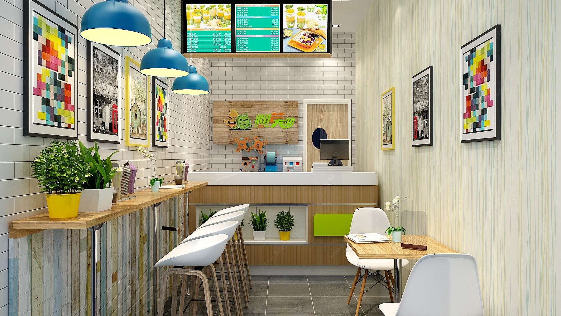 现代饮品店酸奶店3D模型