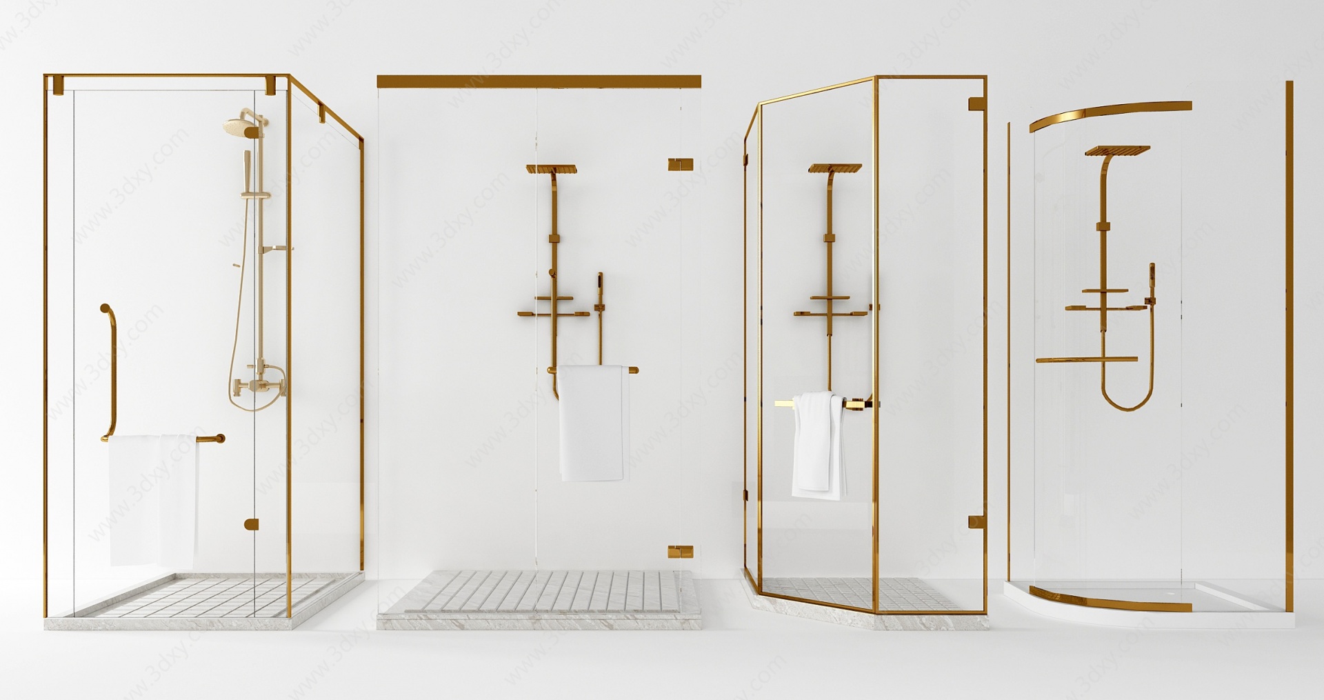 现代浴室玻璃隔断花洒3D模型