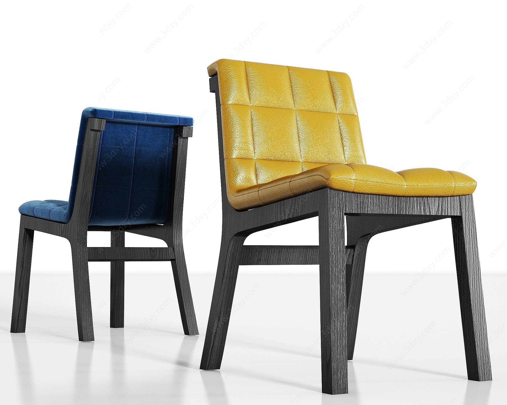 现代实木皮革绒布单椅组合3D模型
