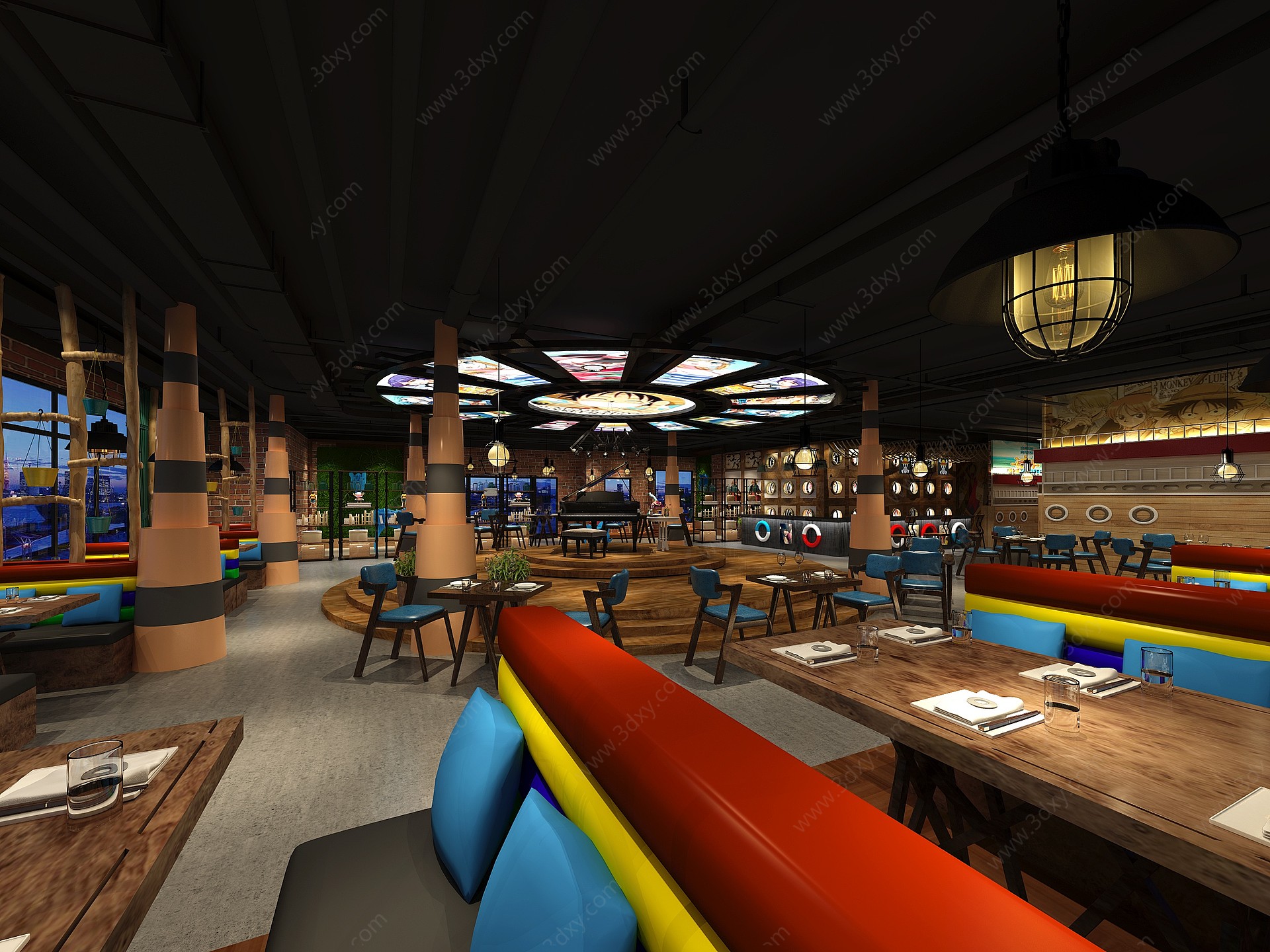 工业风餐厅海贼王主题餐厅3D模型