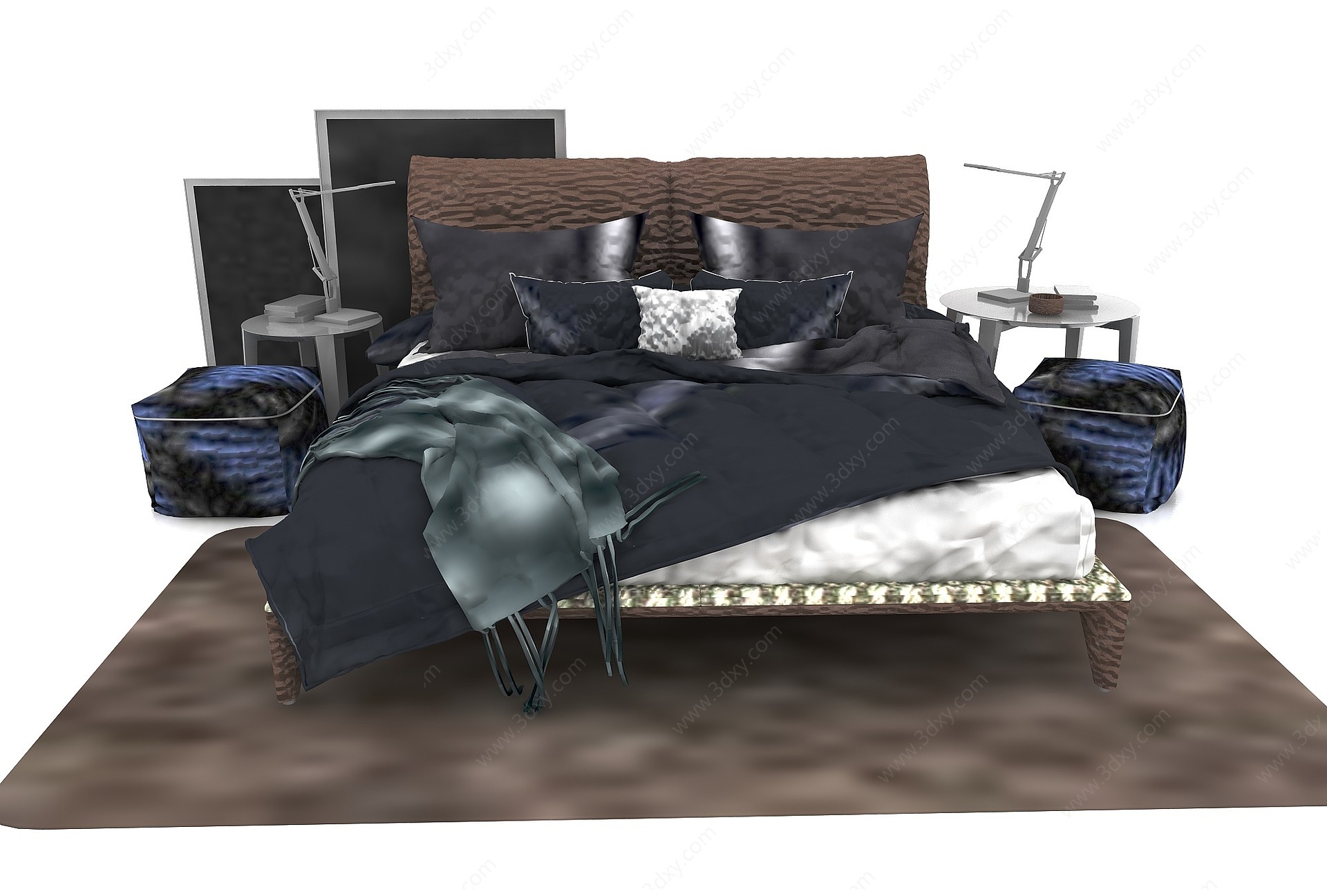 现代风格双人大床3D模型