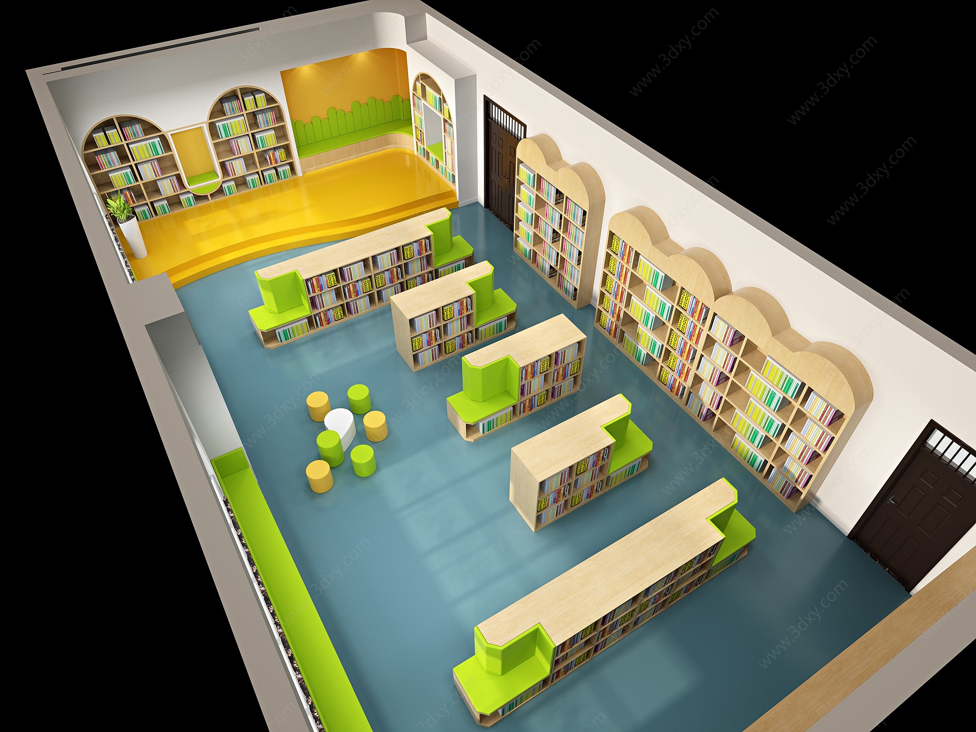 学校图书馆书柜座椅黑板墙3D模型