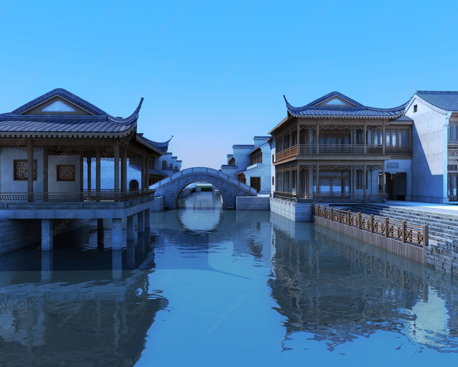 古建商业水街3D模型