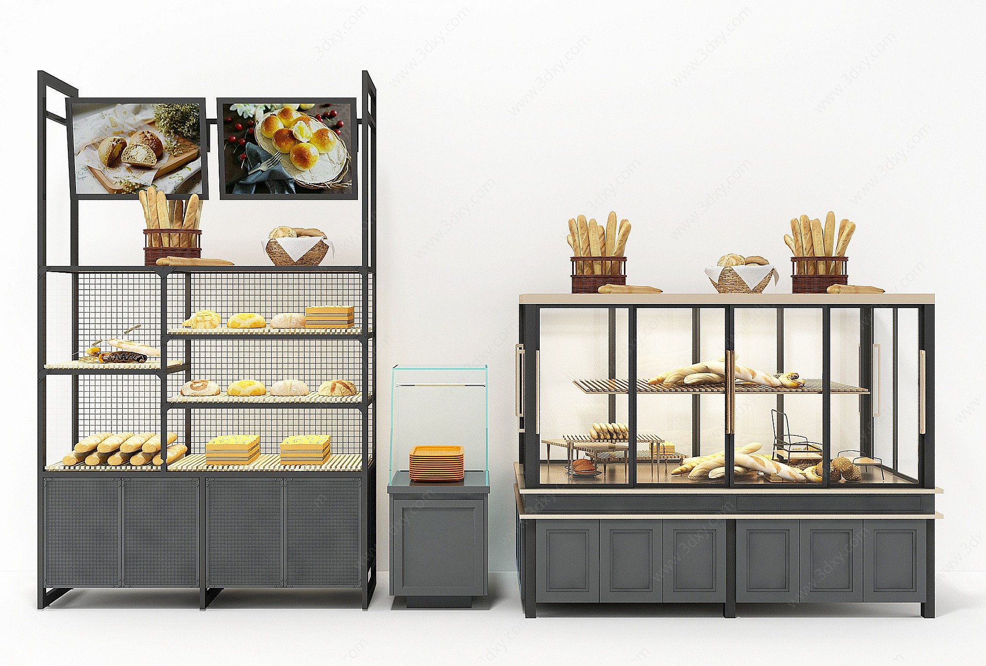 现代面包展架货架3D模型