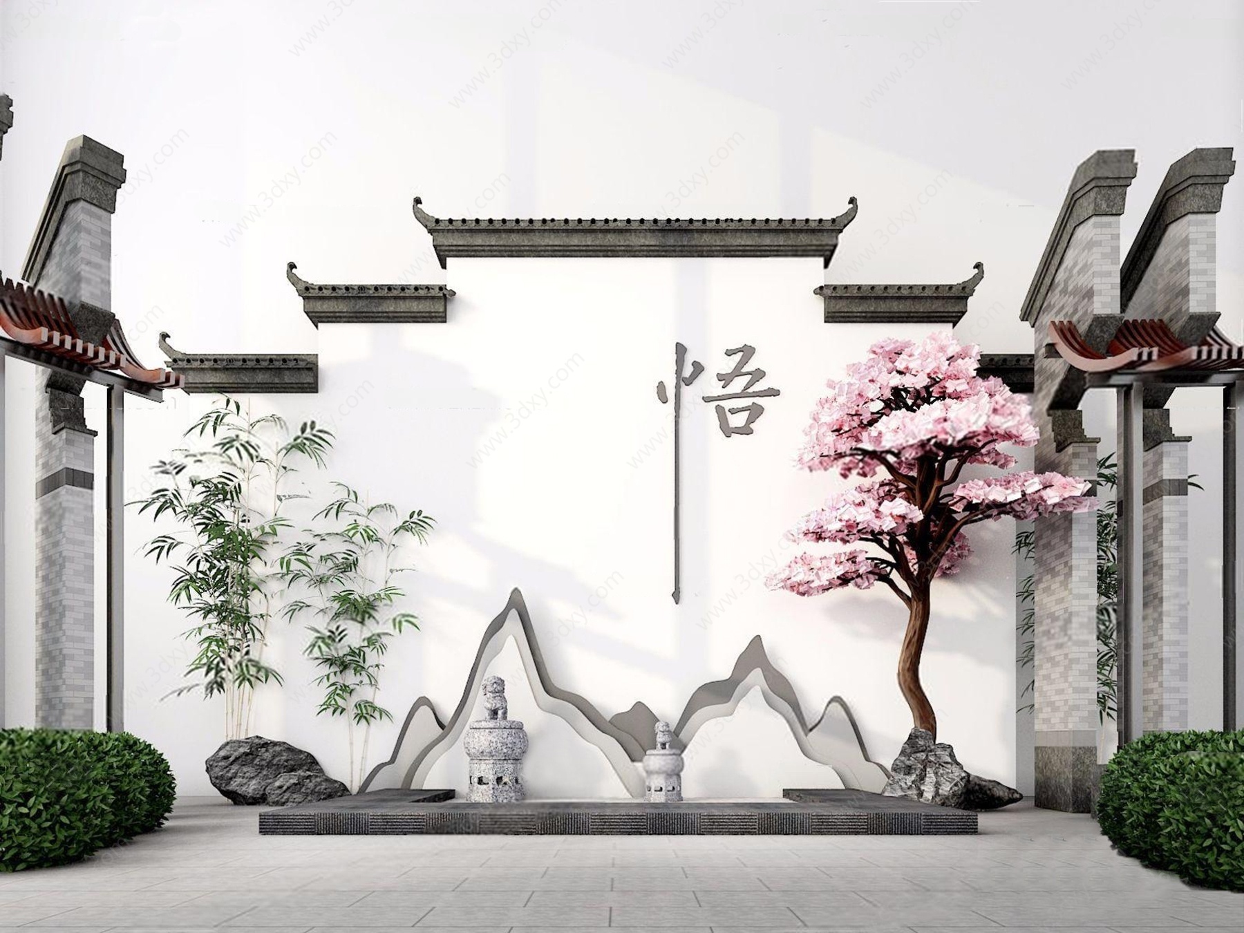 新中式徽派建筑室外景3D模型