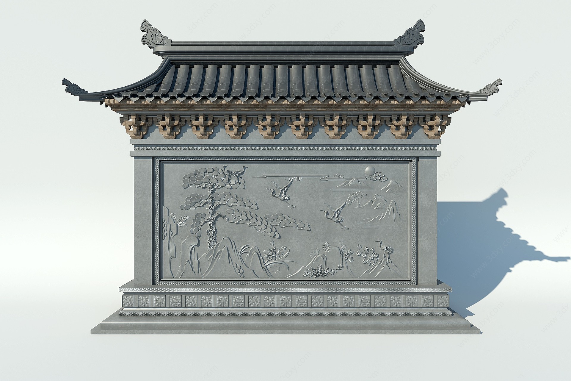 中式迎客松景墙3D模型