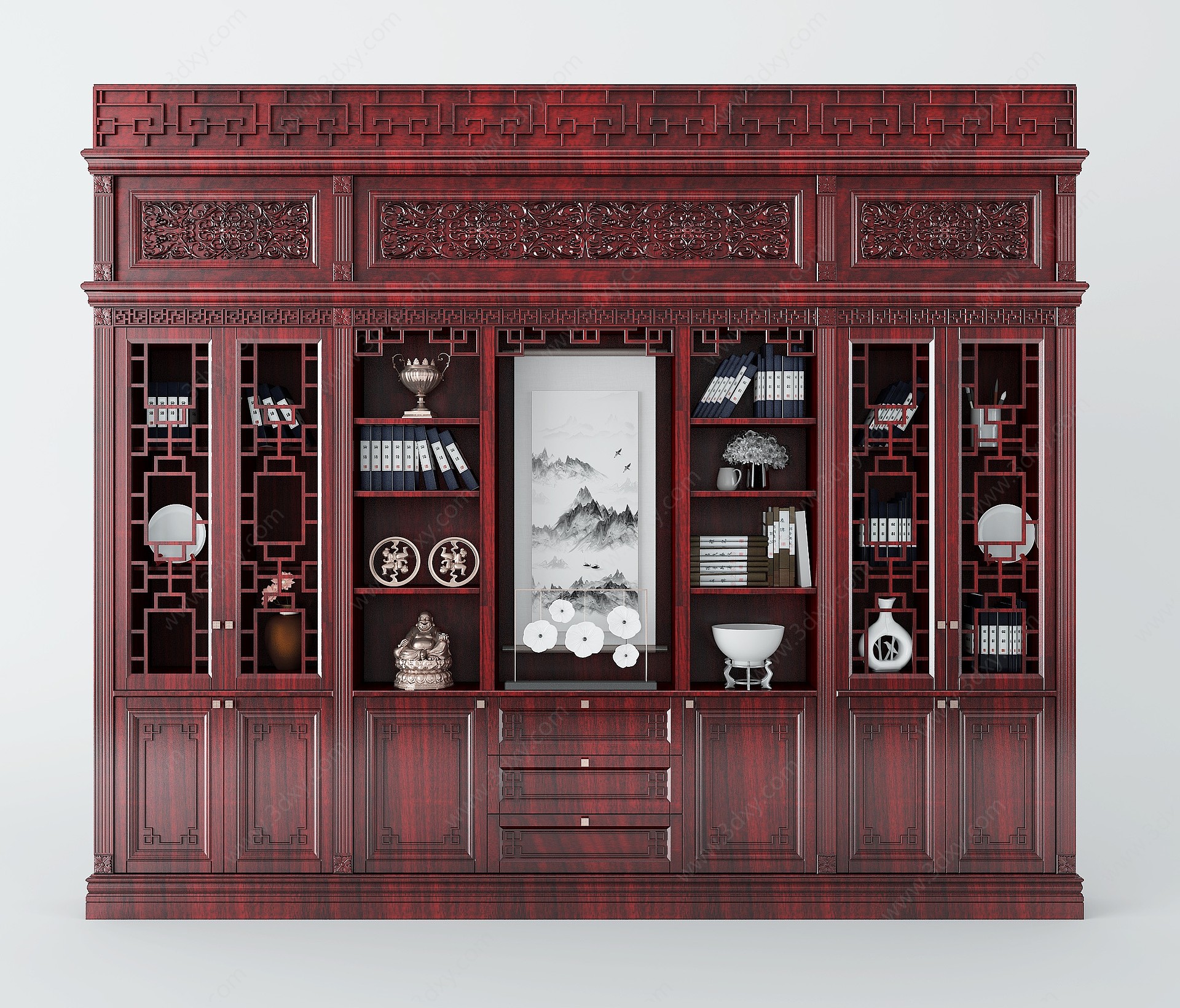 中式红木家具书柜3D模型