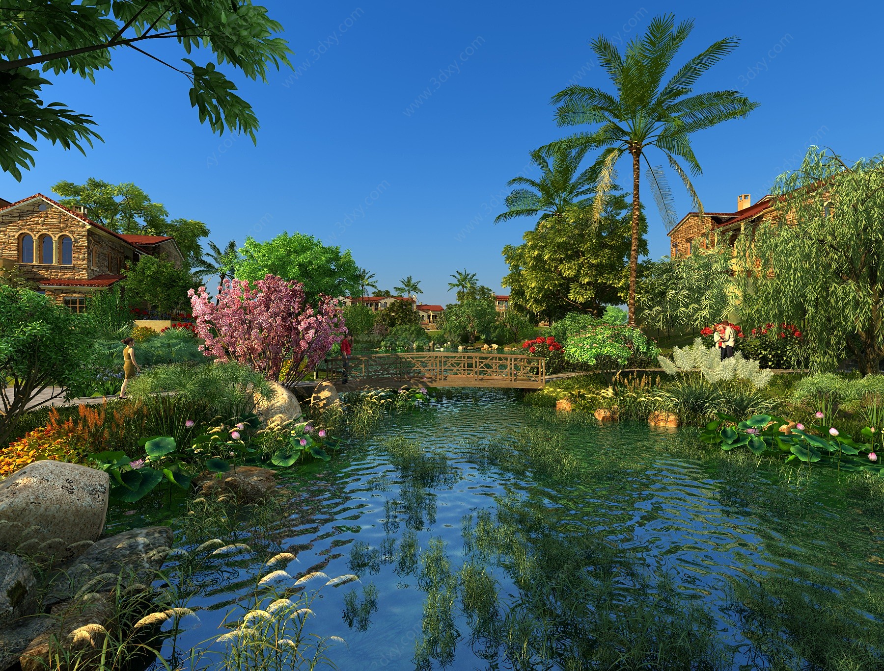 简欧别墅水景湿地公园3D模型