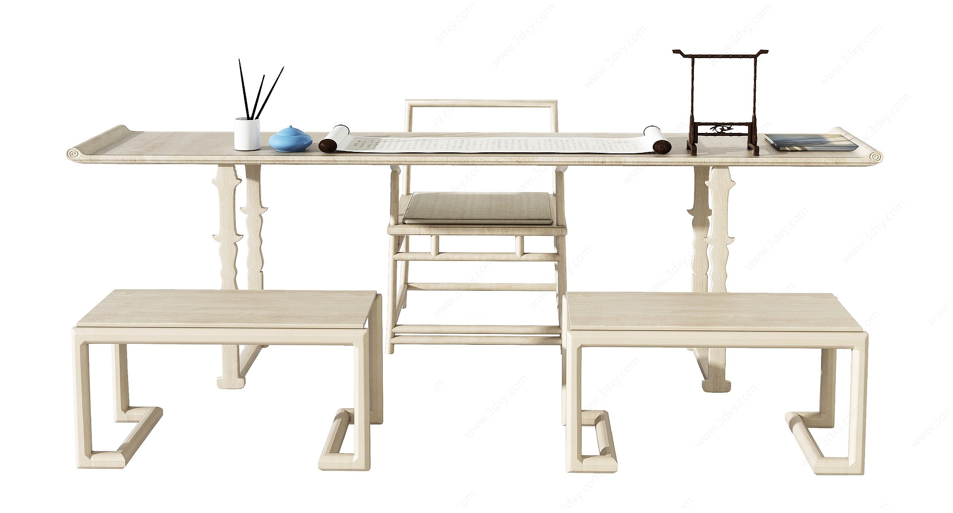 新中式书桌椅3D模型