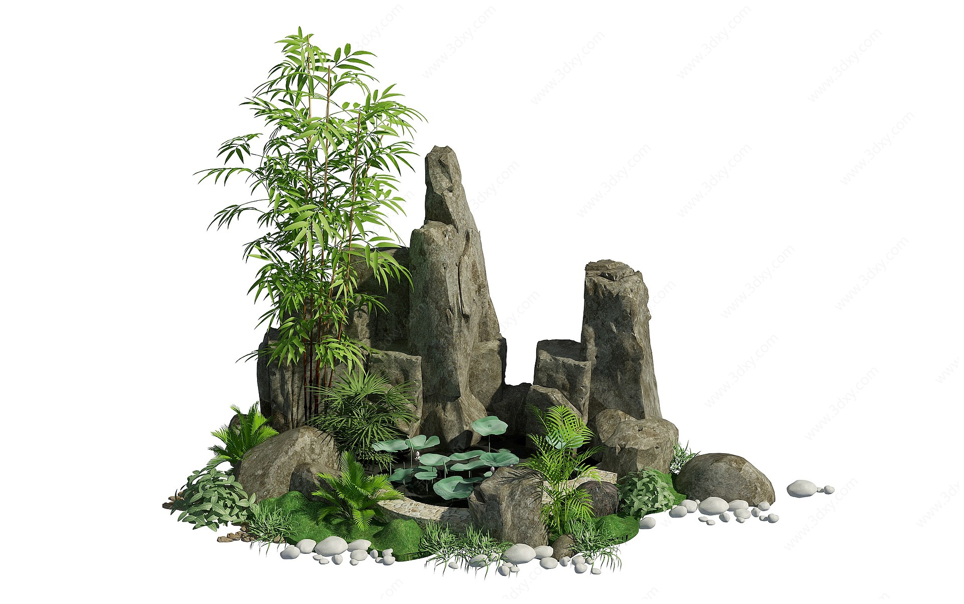 新中式假山叠石景观小品3D模型
