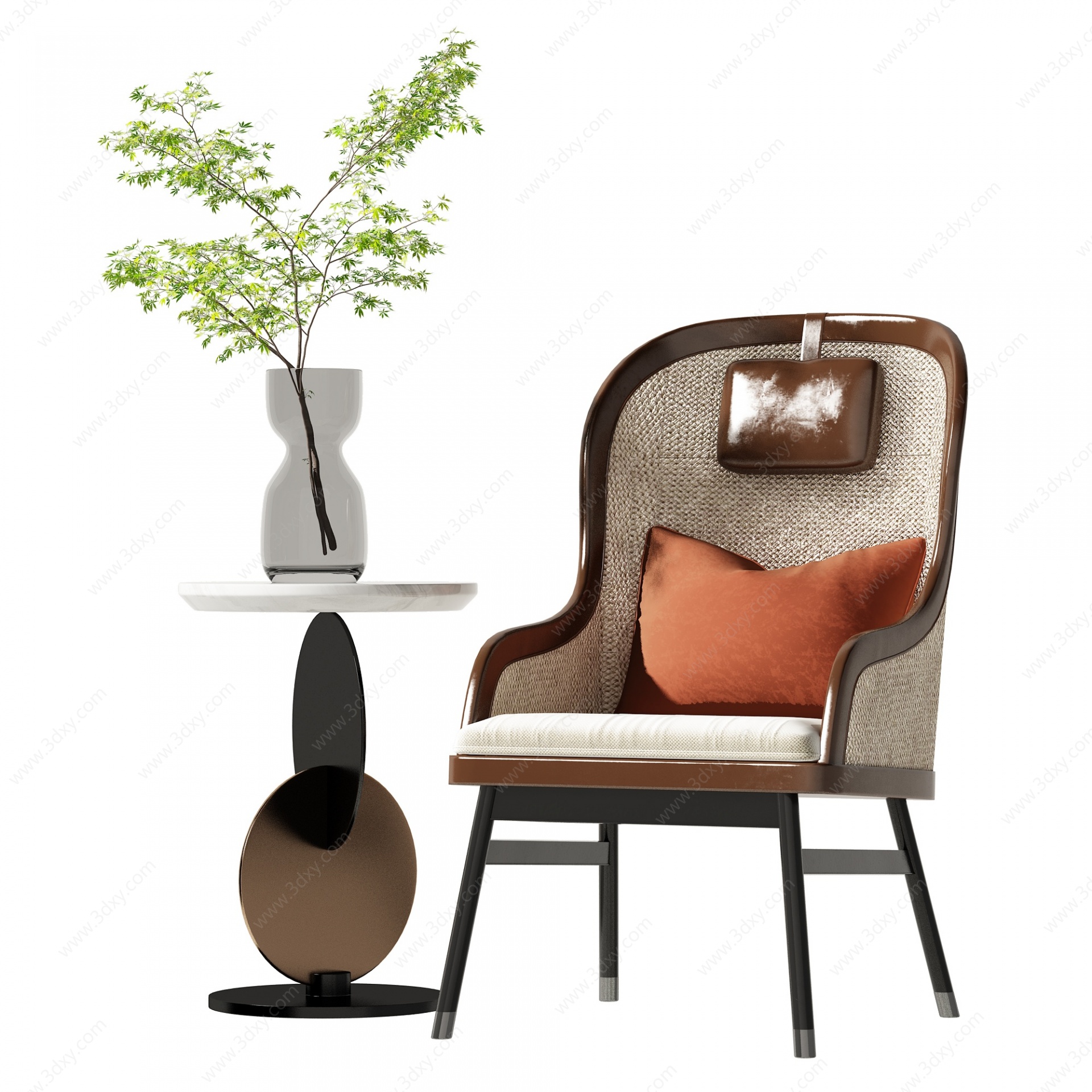 新中式椅子茶几组合3D模型