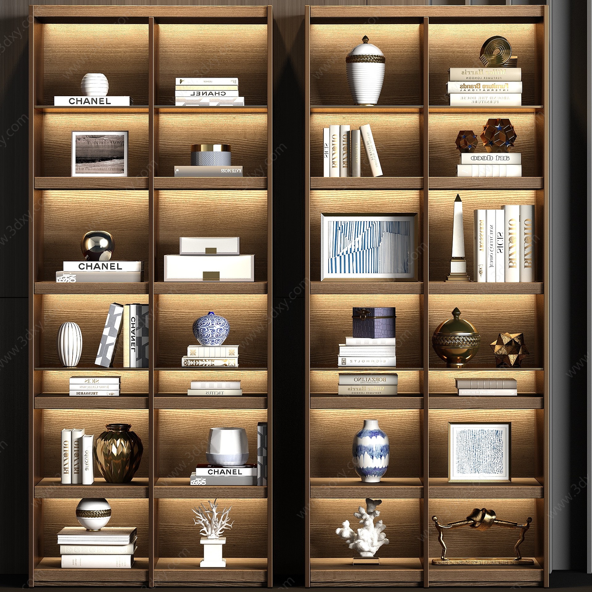 新中式实木装饰柜饰品组合3D模型