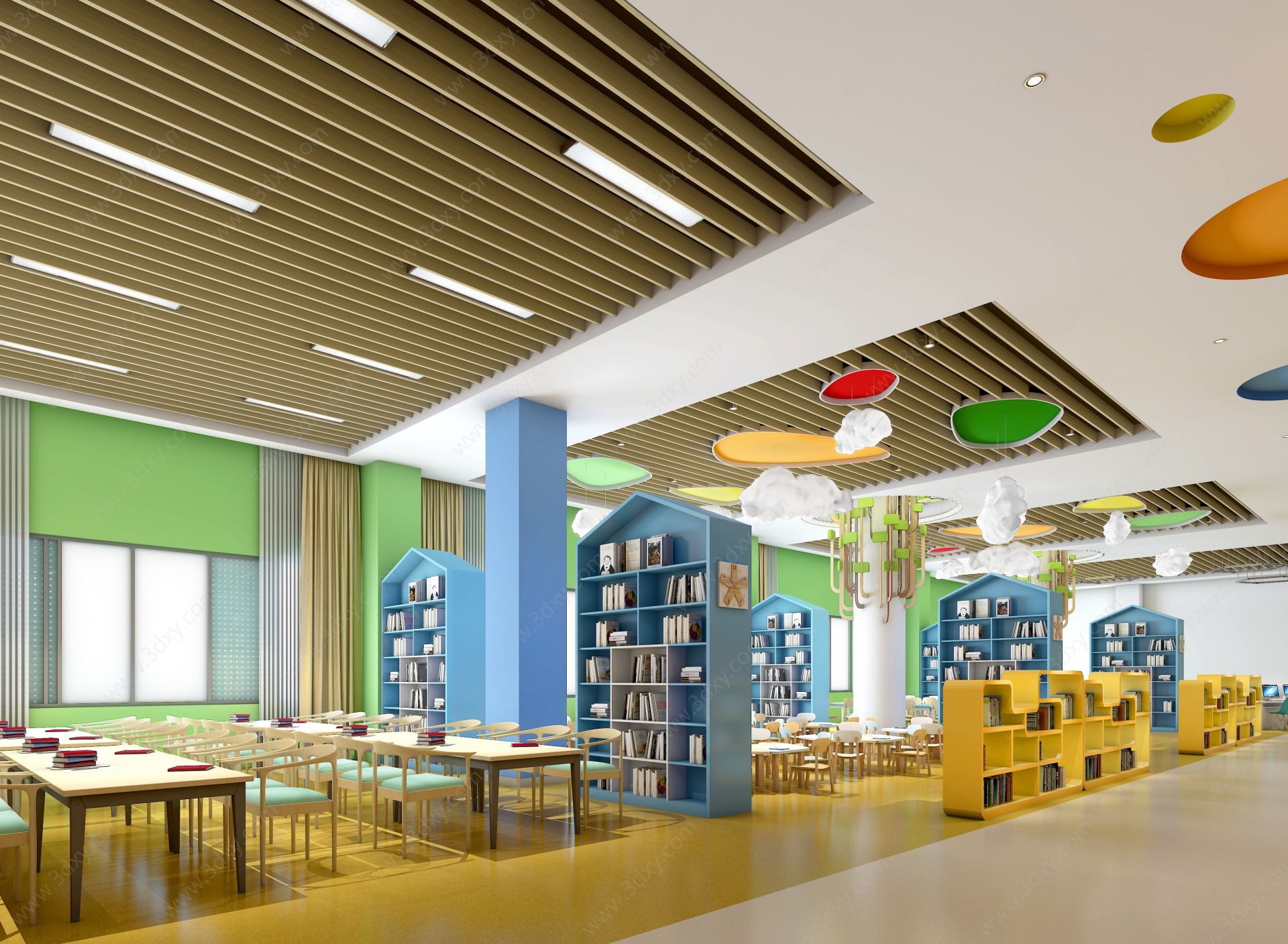 现代小学阅览室图书馆3D模型