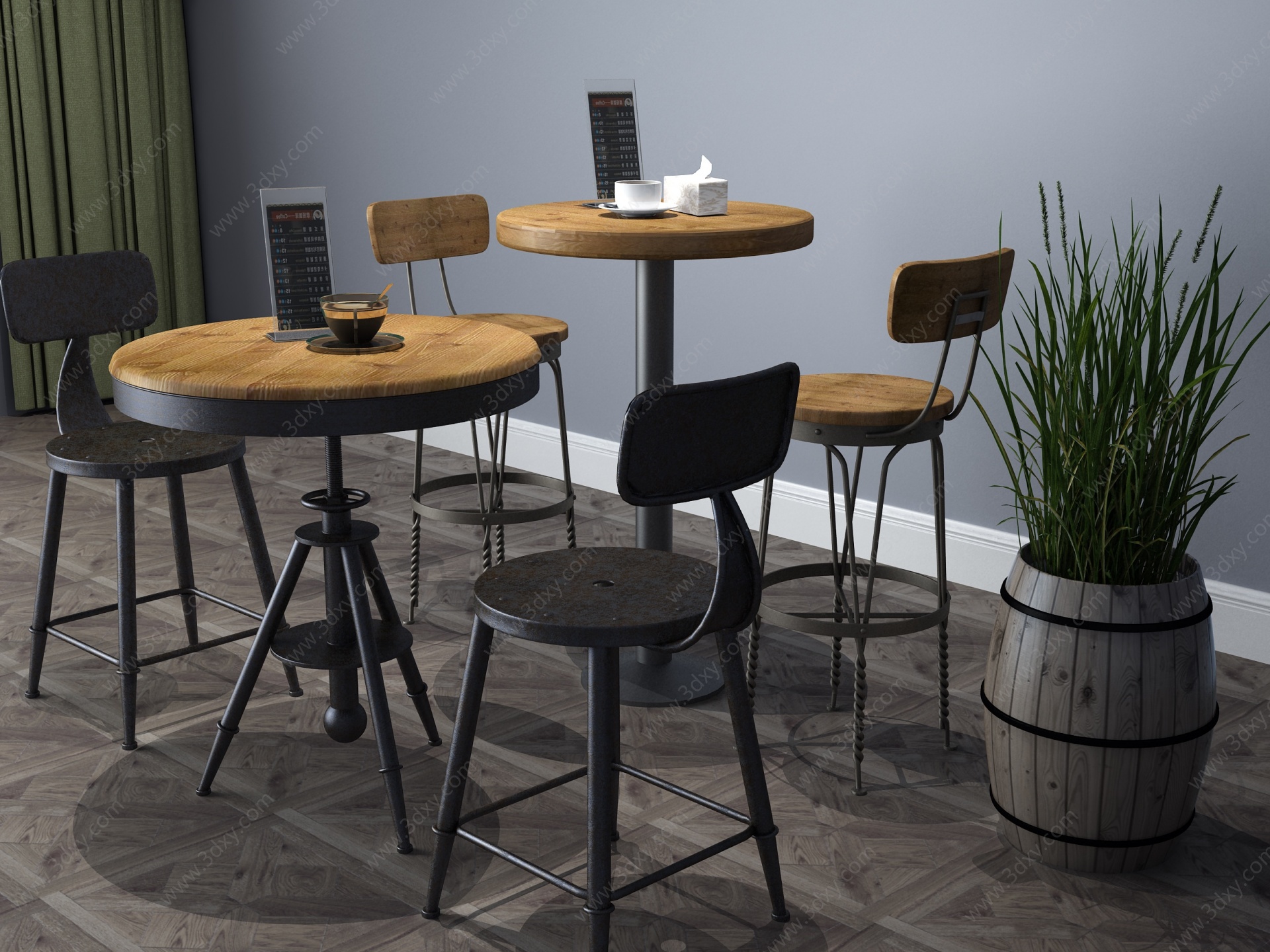 工业风餐桌餐桌椅咖啡桌3D模型