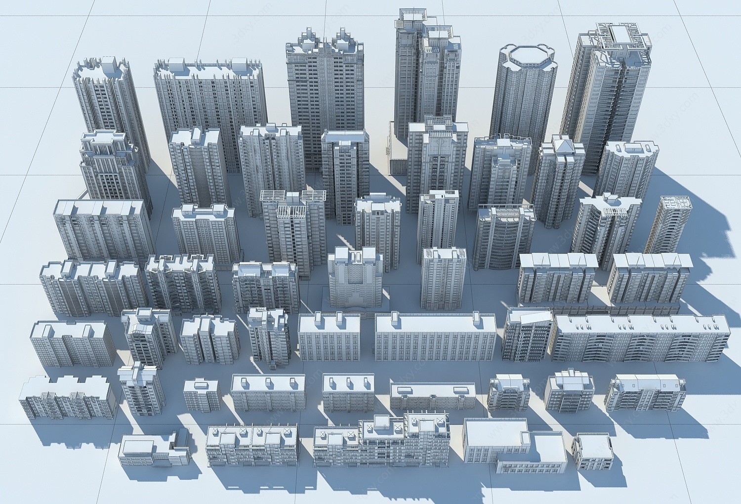 现代住宅配楼组合3D模型