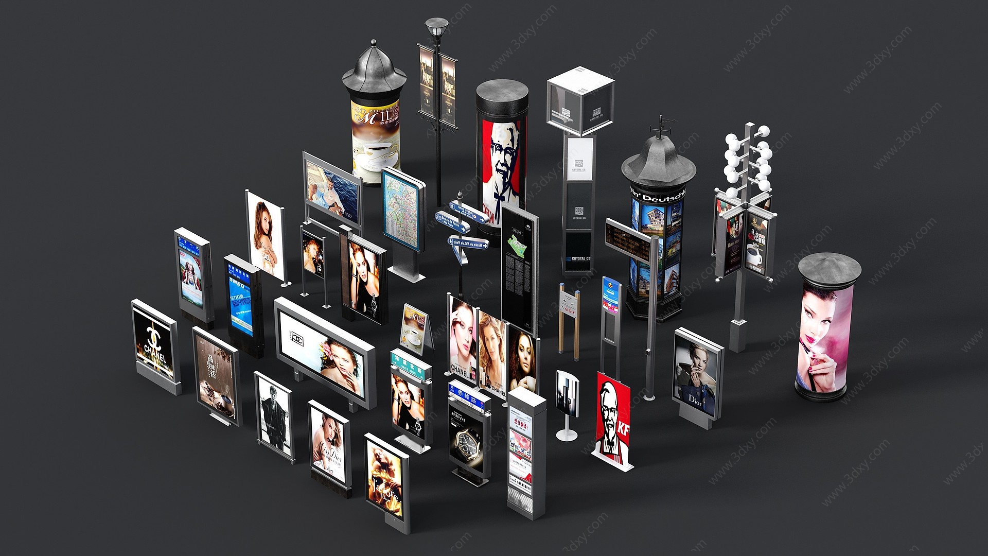 现代广告牌广告箱组合3D模型