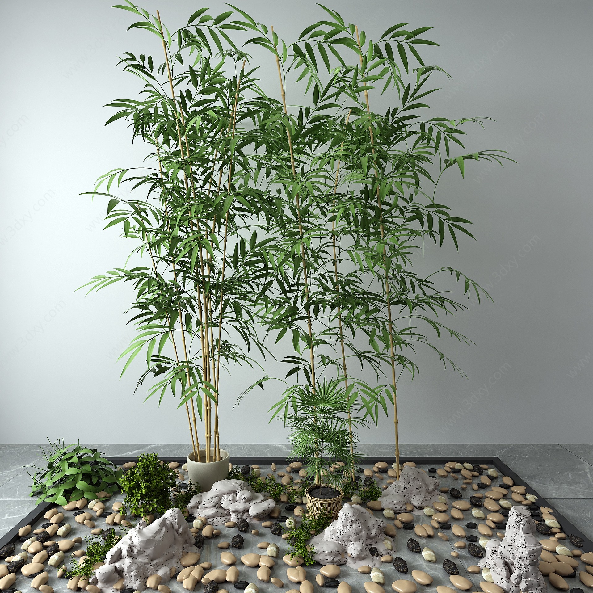 新中式竹子鹅卵石3D模型