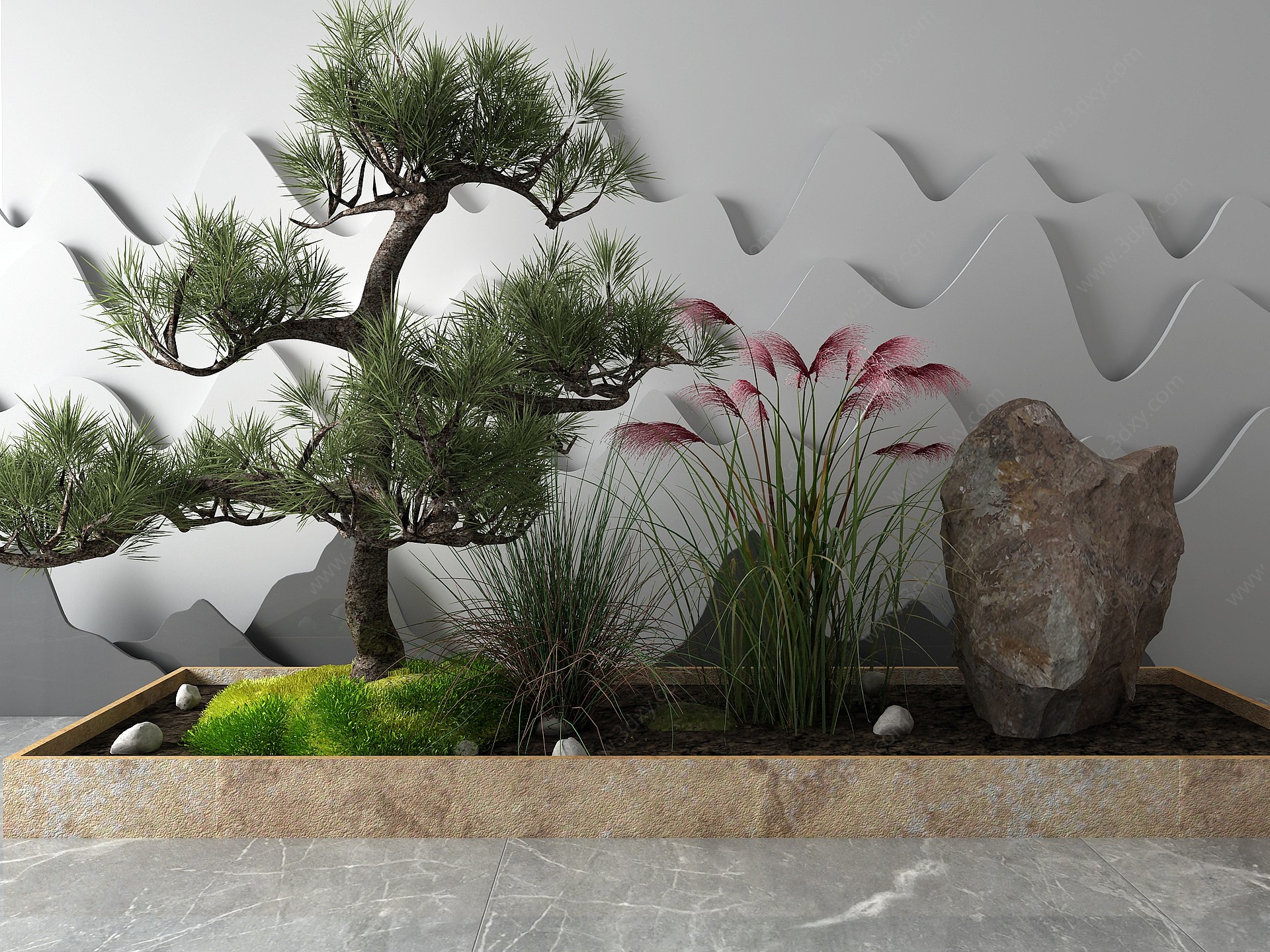 新中式景观小品松树3D模型
