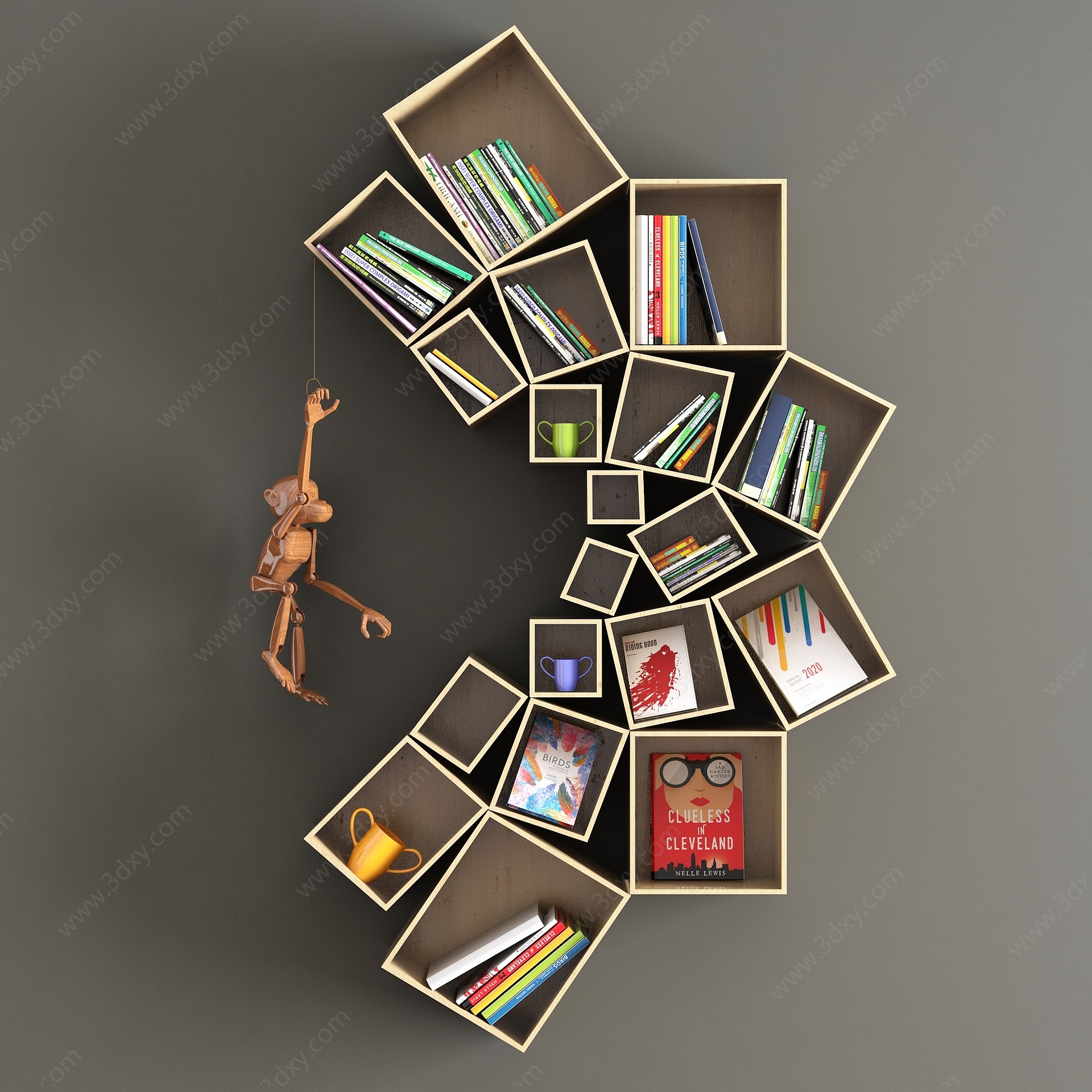 现代书柜书架3D模型