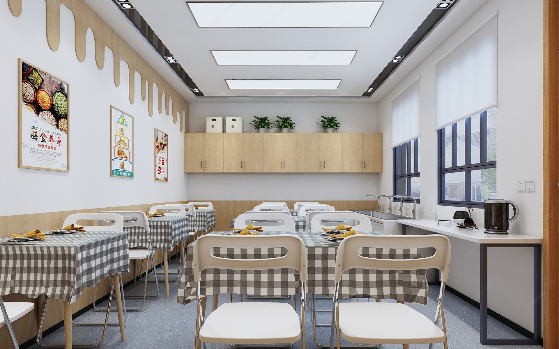 现代教师食堂3D模型