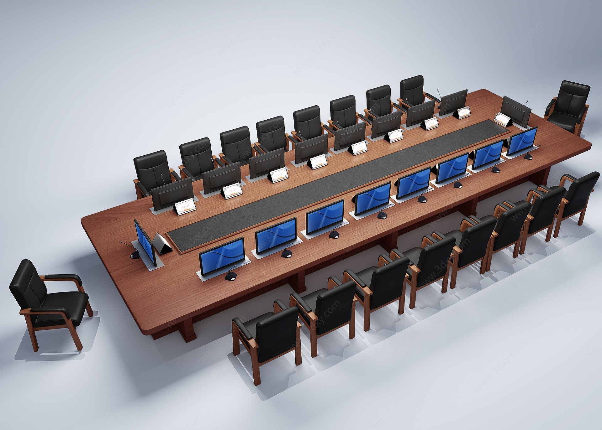 新中式大视频会议室桌椅3D模型