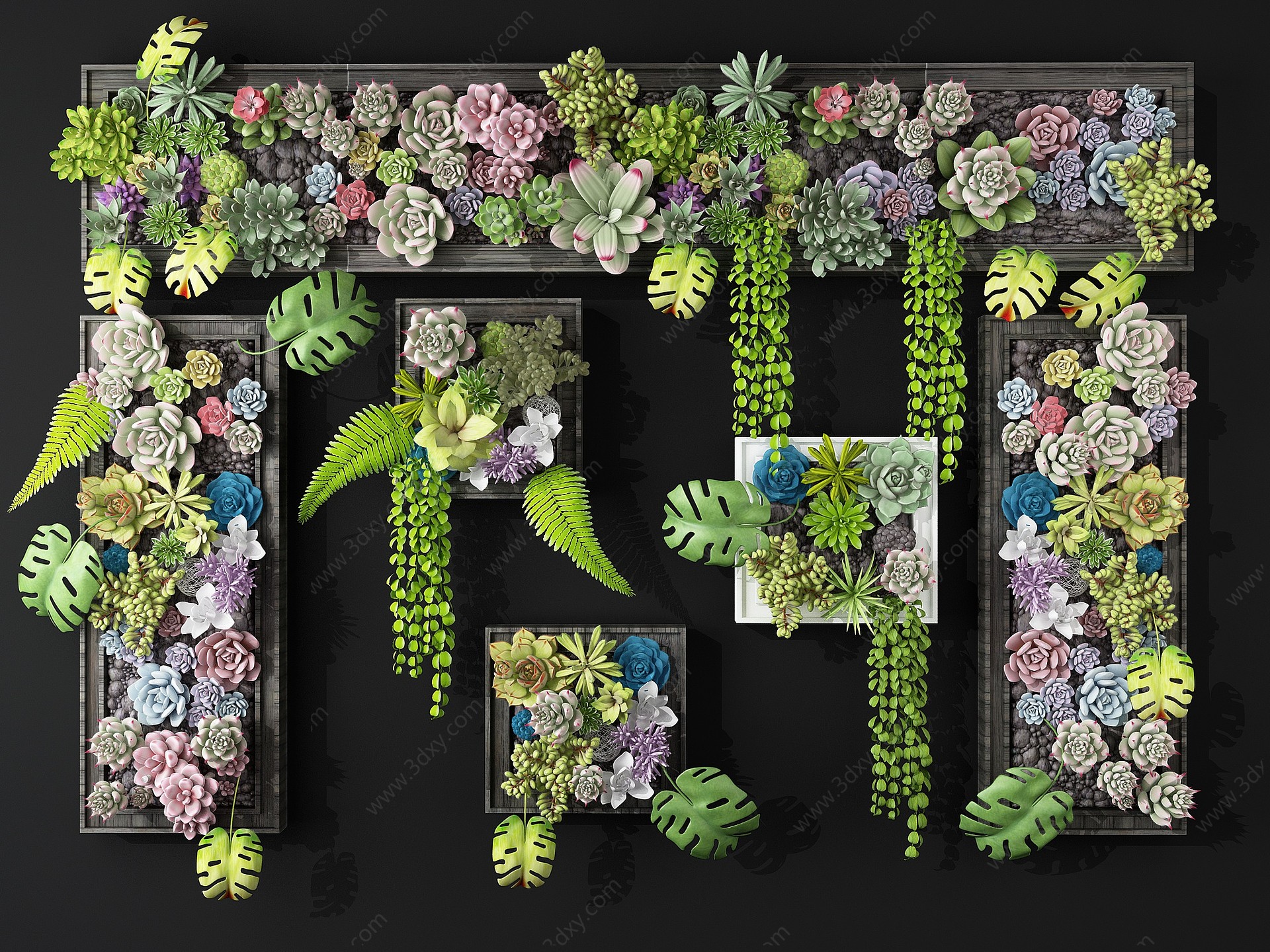鲜花植物墙,绿植背景墙3D模型