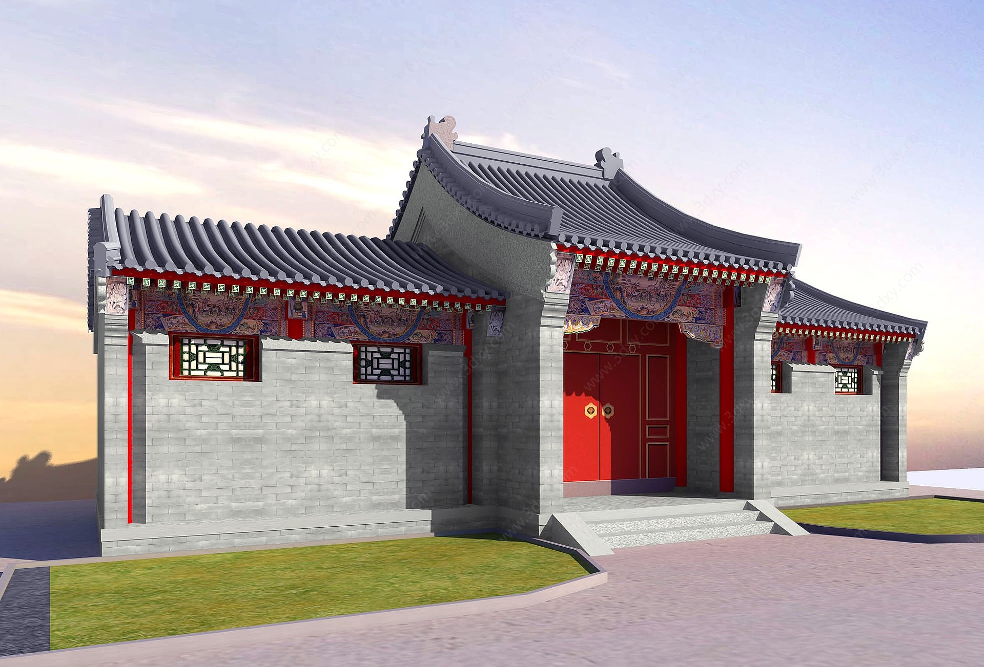 中式古建筑入口大门3D模型