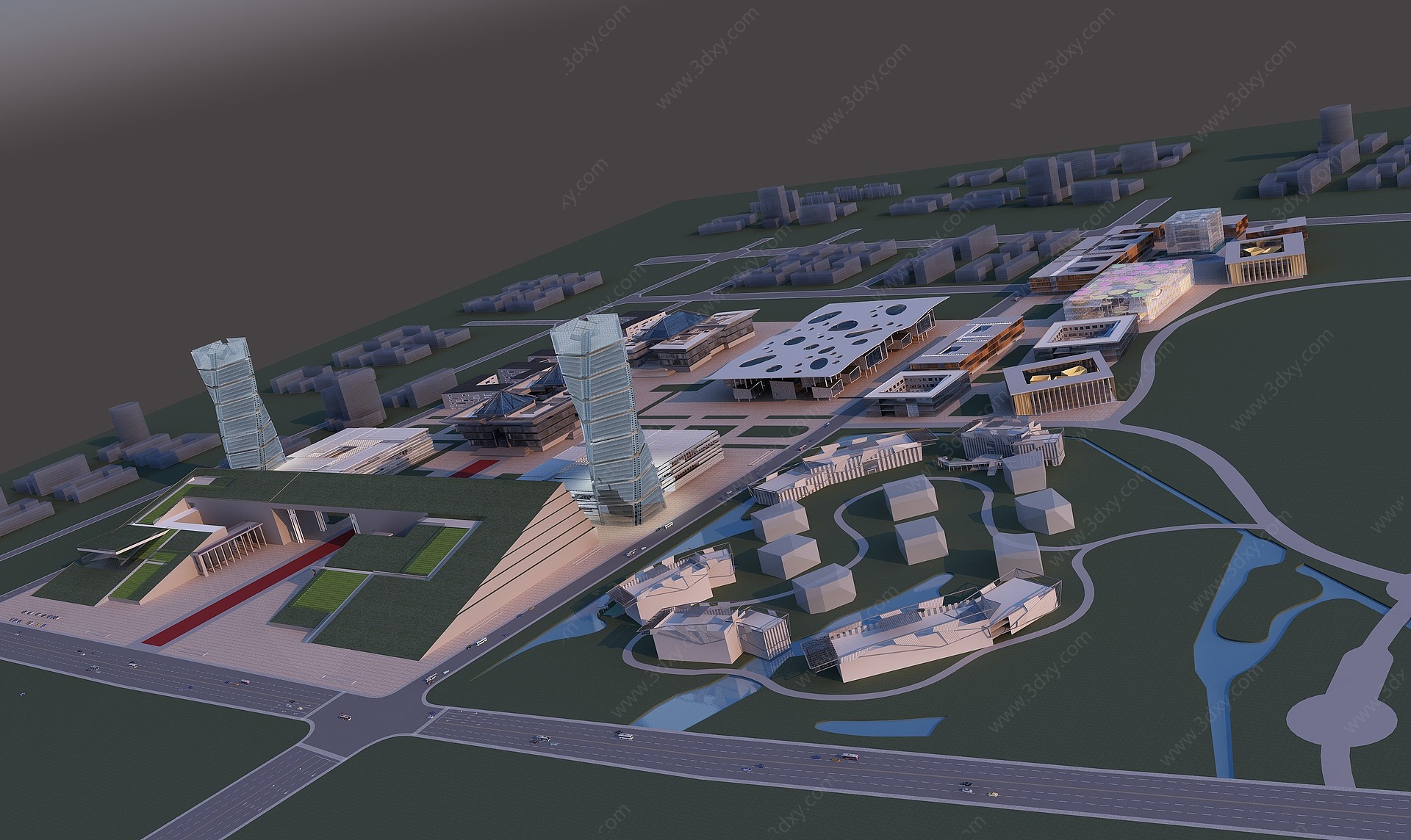 现代产业园鸟瞰规划3D模型