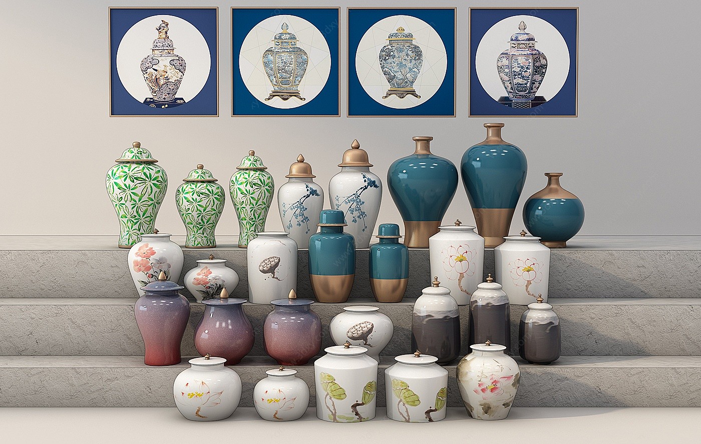 中式装饰品摆件陶罐罐子3D模型