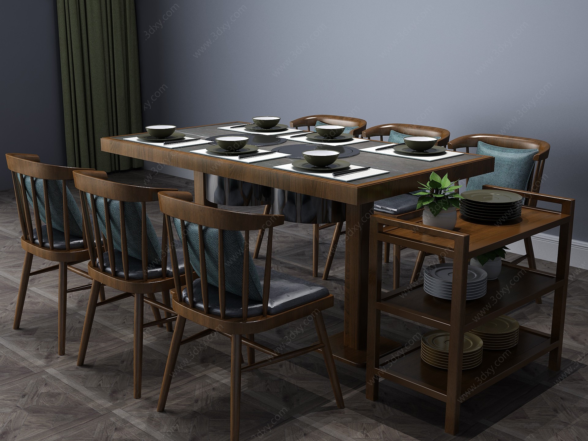 中式餐桌餐桌椅饭桌咖啡桌3D模型