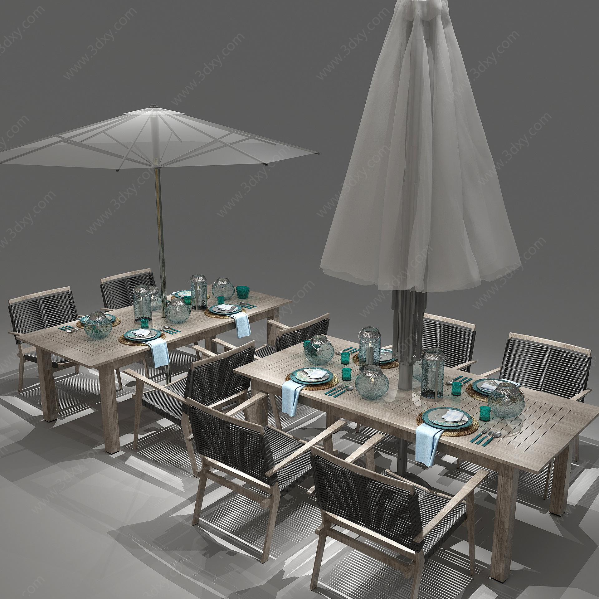 茶桌户外桌休闲桌太阳伞3D模型