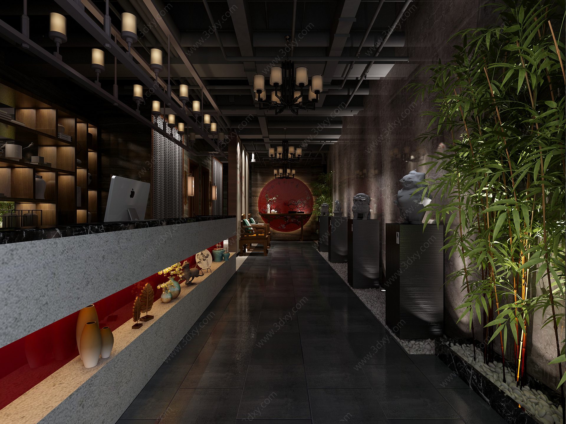 中式新中式酒店过道3D模型