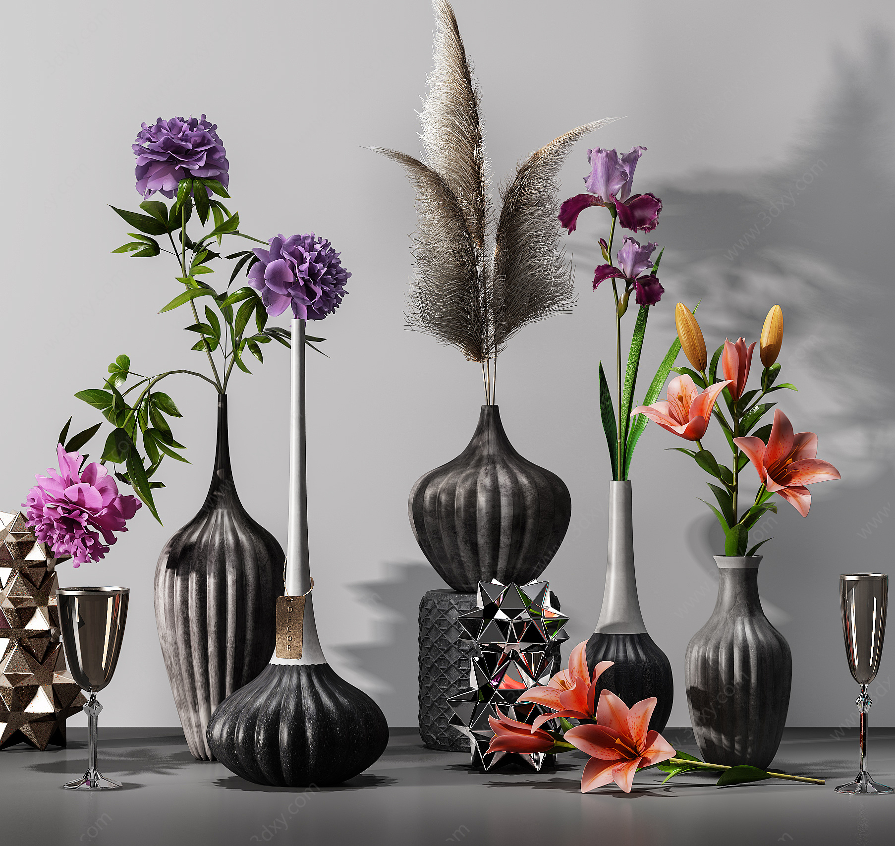 现代装饰植物花瓶摆件3D模型