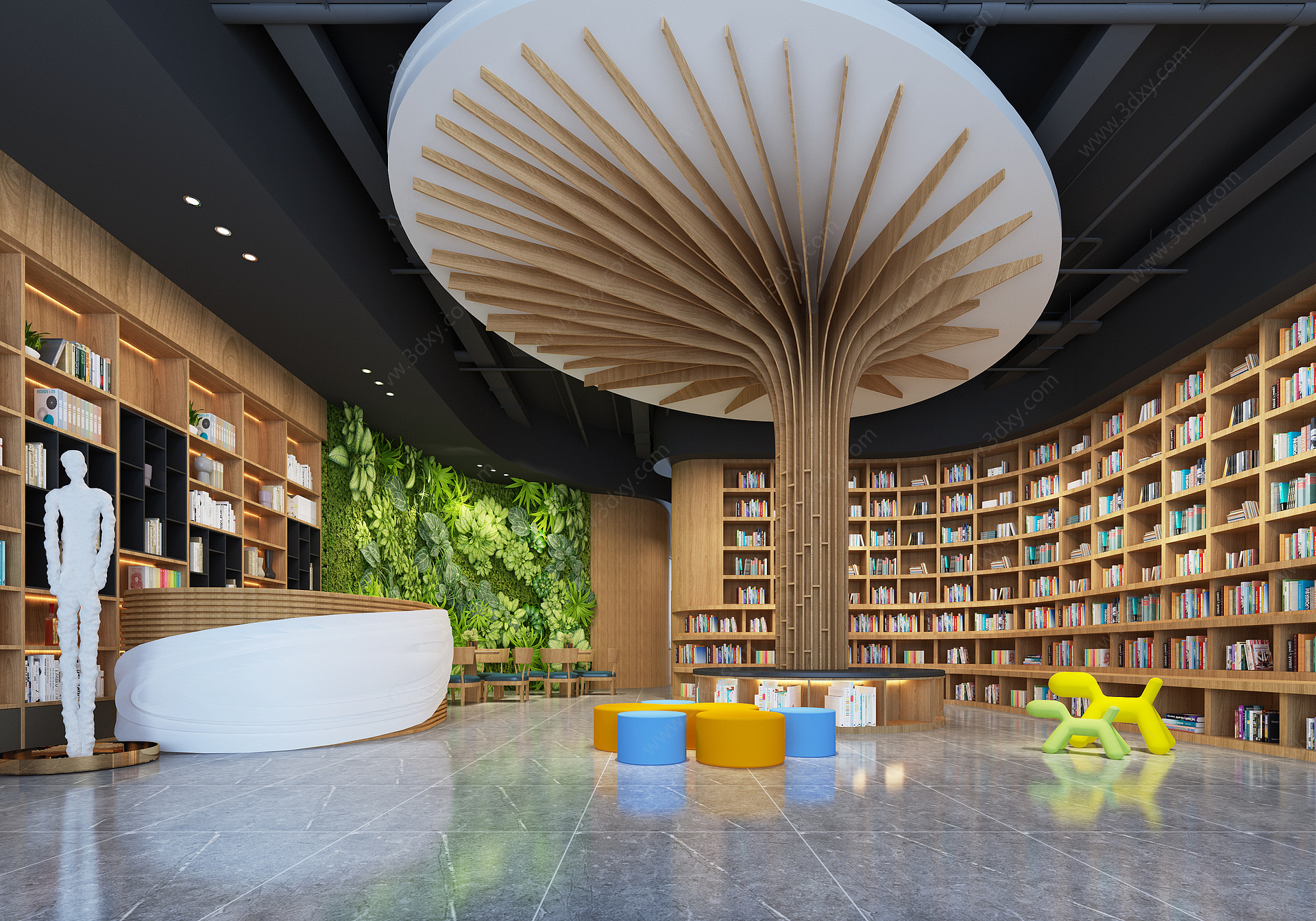 现代风格图书馆书架3D模型