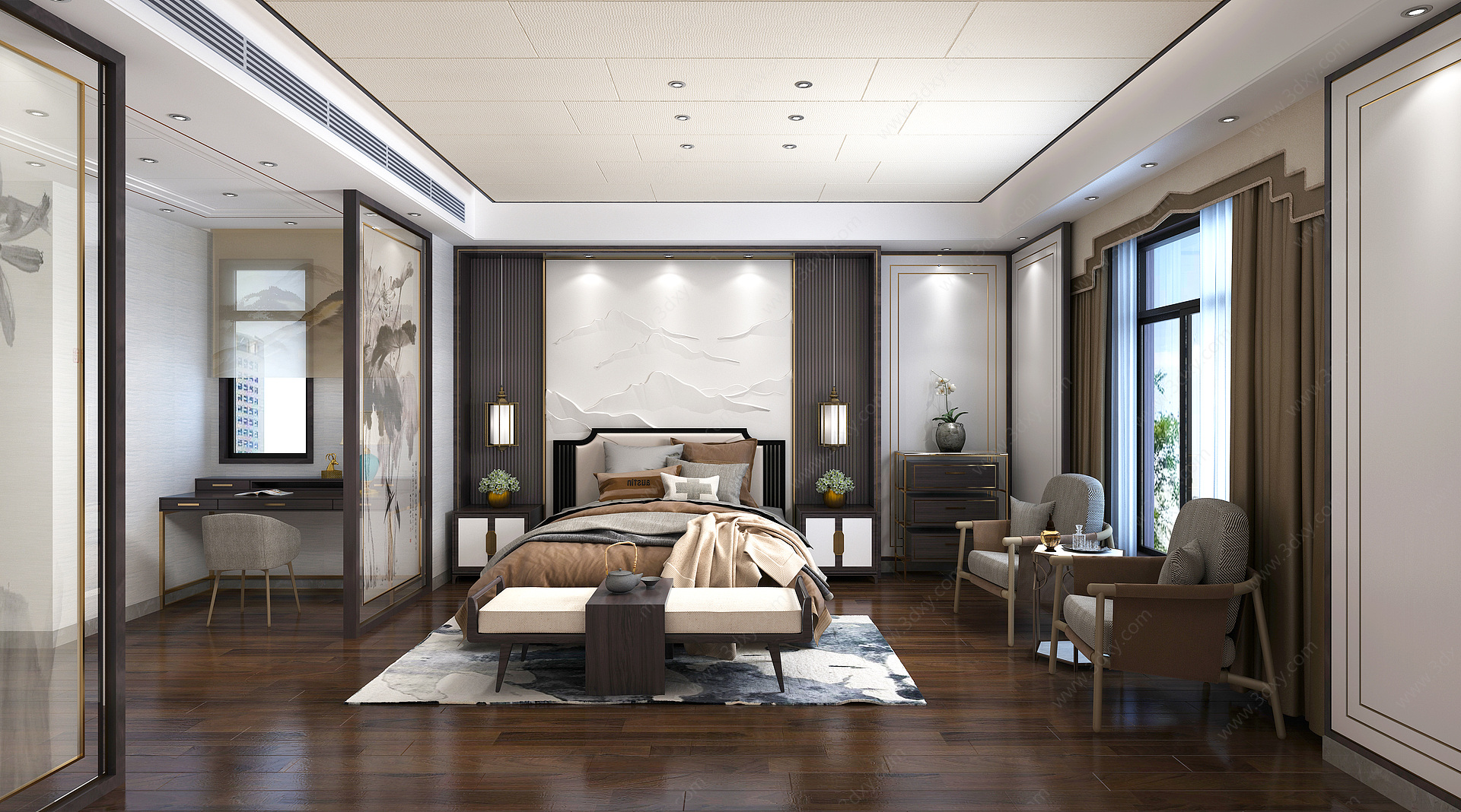 新中式现代卧室3D模型