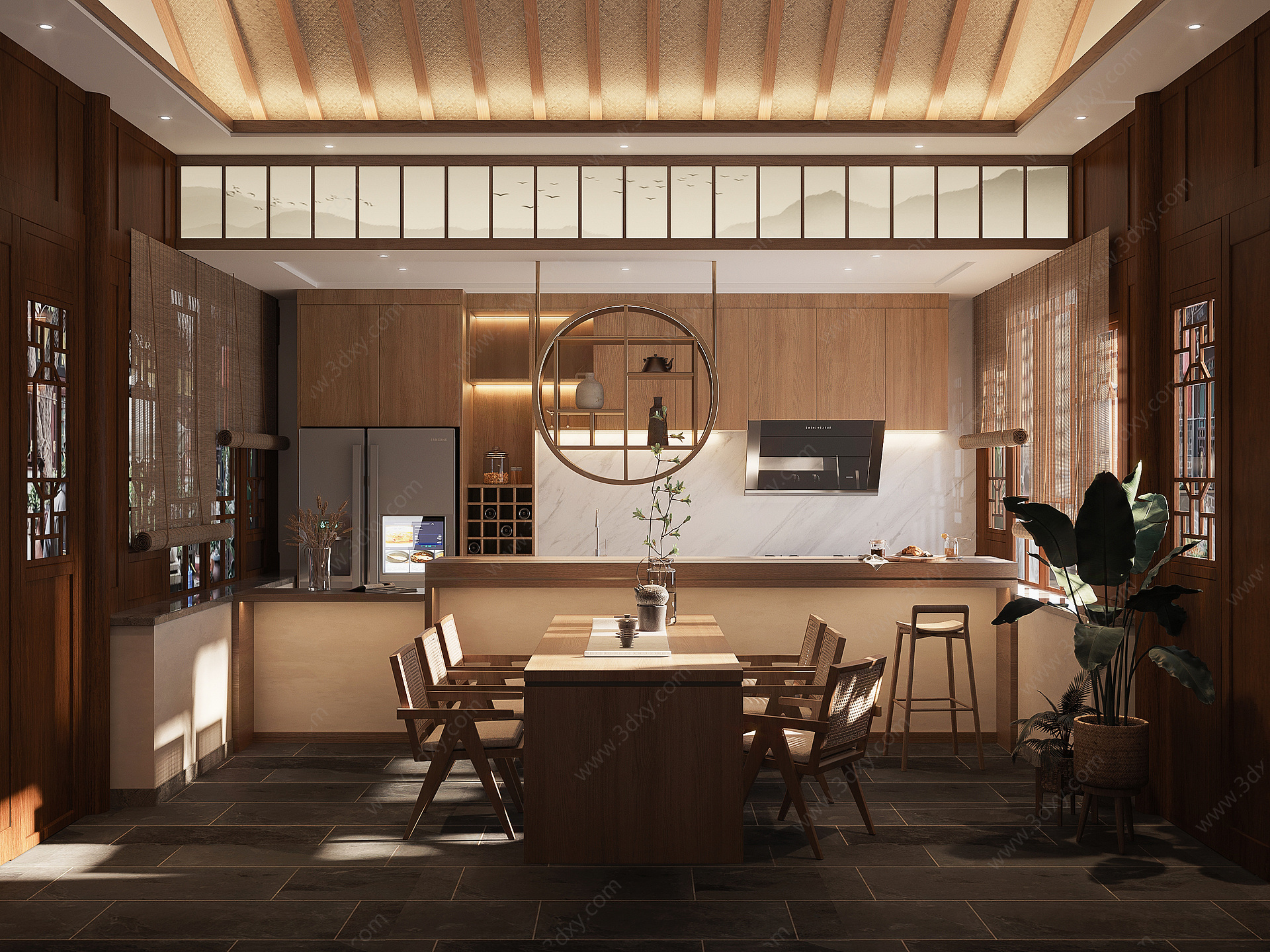 新中式民宿厨房3D模型