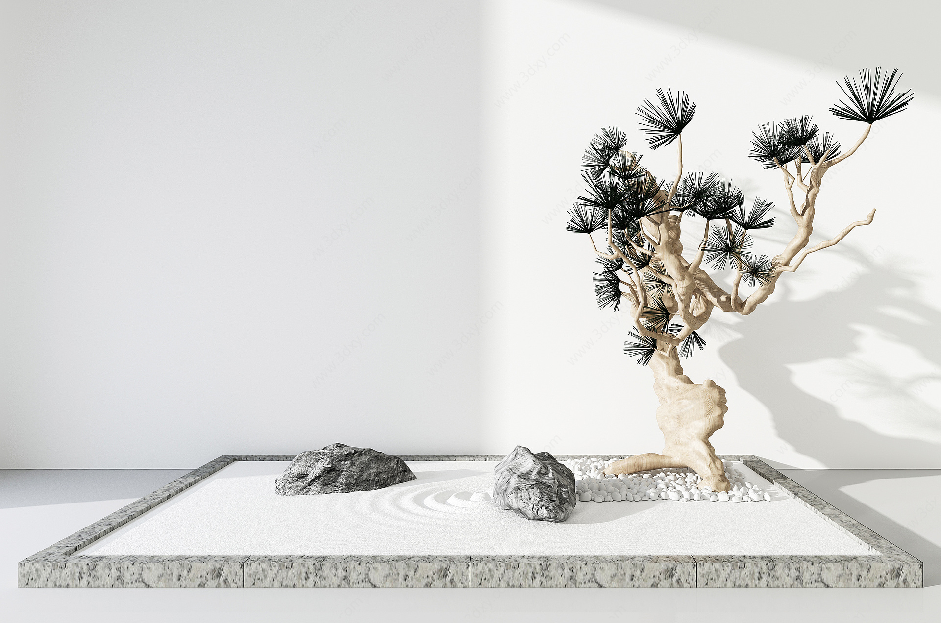 新中式石头树干造景3D模型