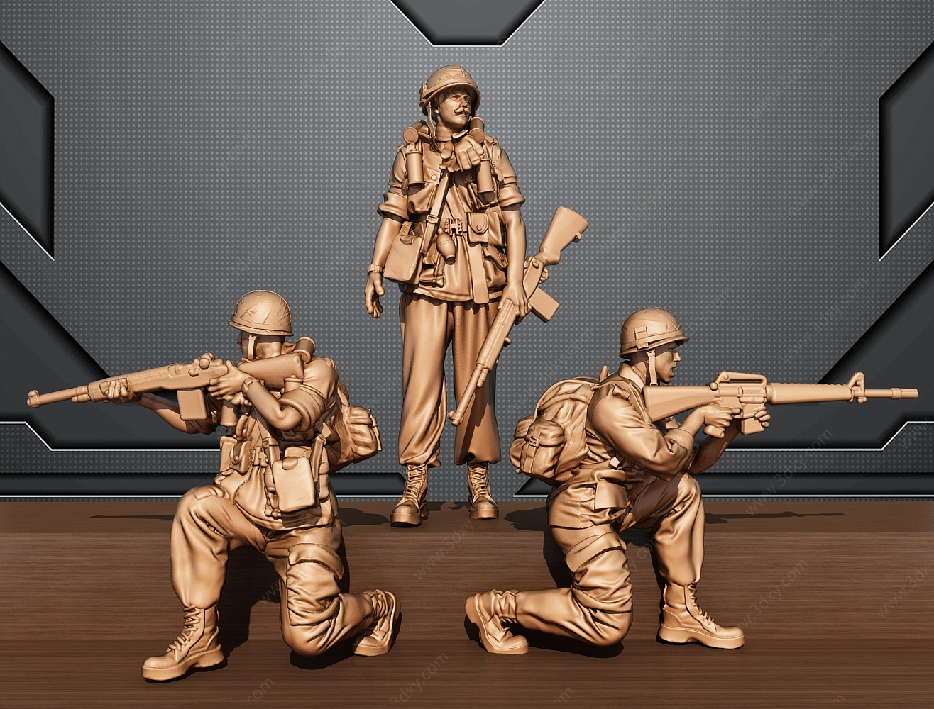 现代士兵雕塑3D模型