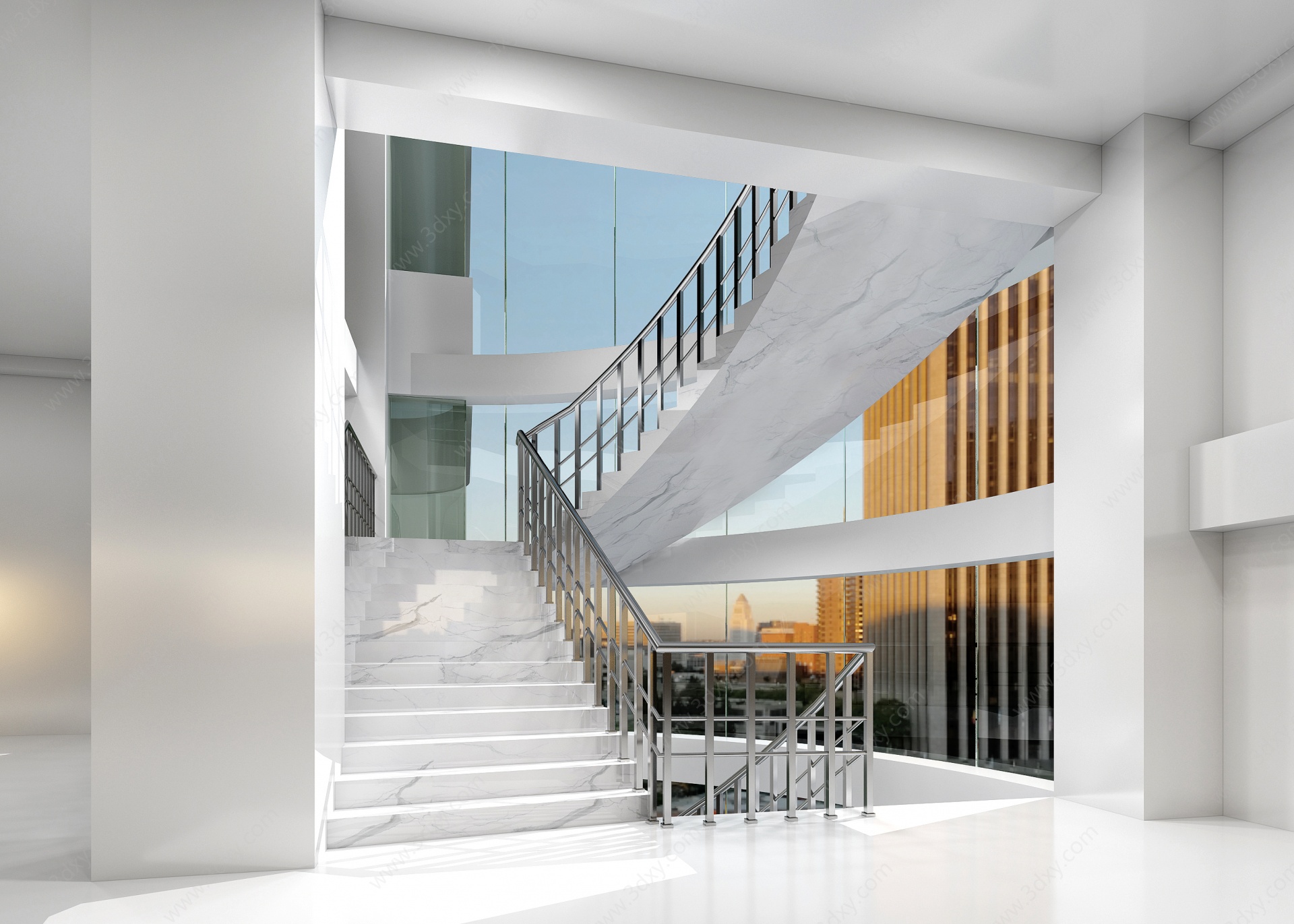 现代旋转楼梯玻璃幕墙3D模型