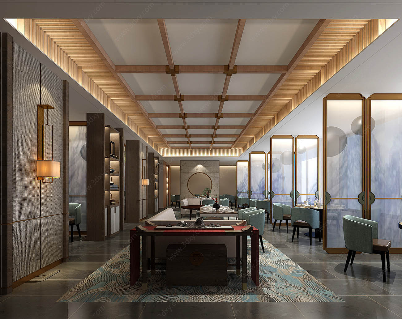 新中式酒店餐厅行政酒廊3D模型