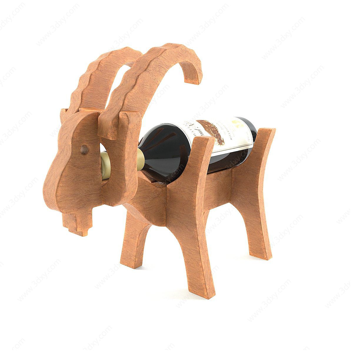 现代木艺山羊红酒架子3D模型