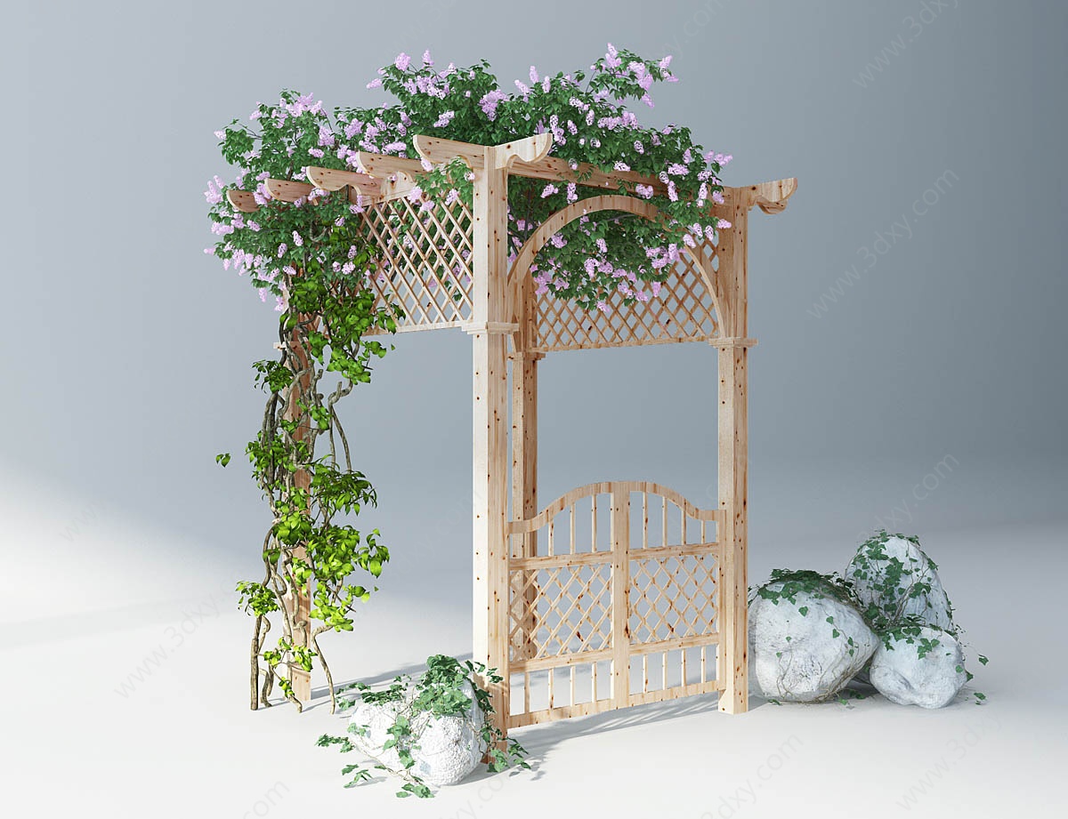 室外园林凉亭廊架藤蔓植物3D模型