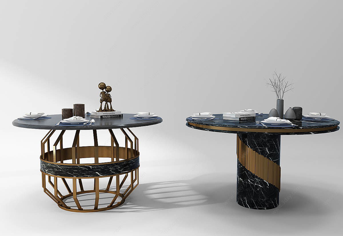 现代圆形餐桌组合3D模型