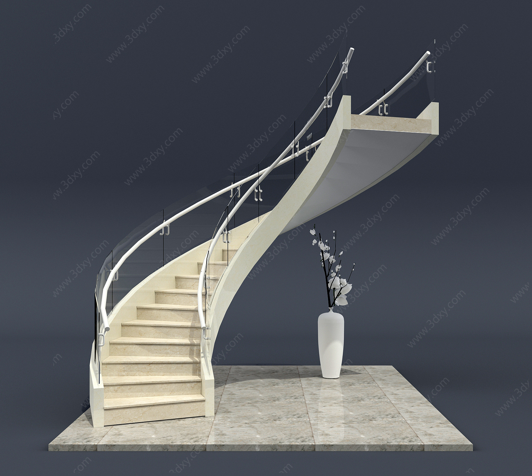 现代旋转楼梯玻璃护栏3D模型