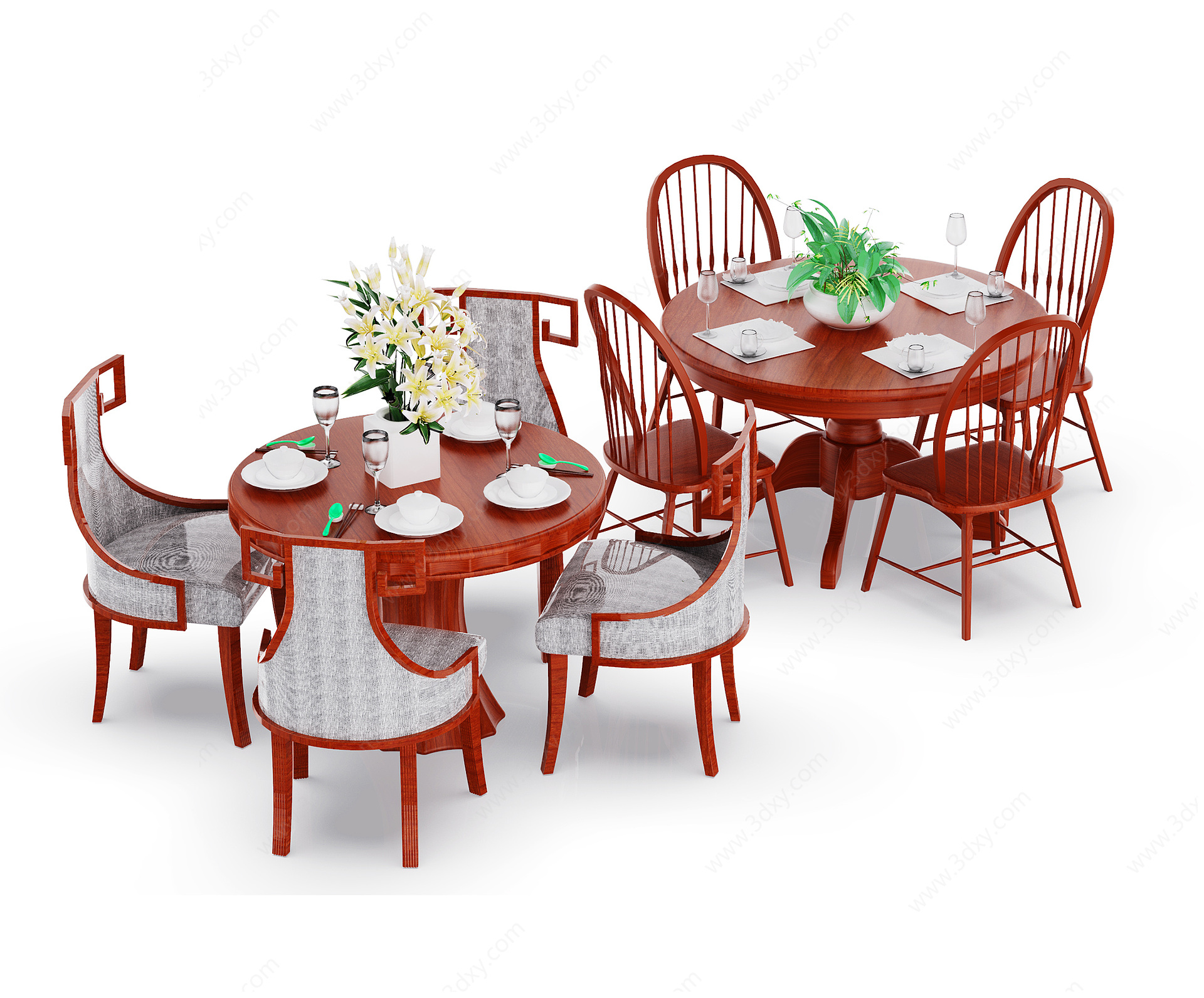 中式餐桌椅组合3D模型