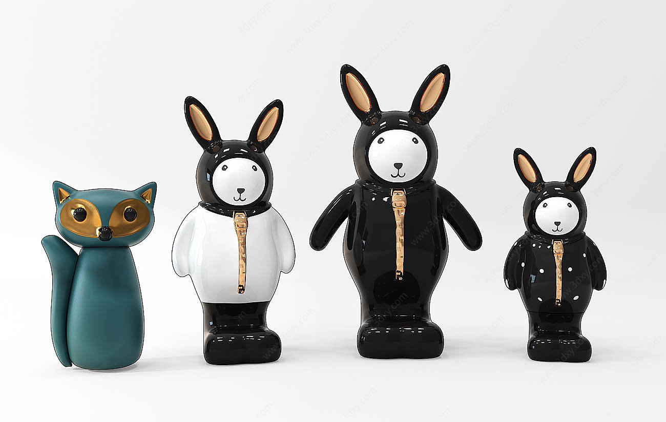 现代兔子饰品摆件3D模型