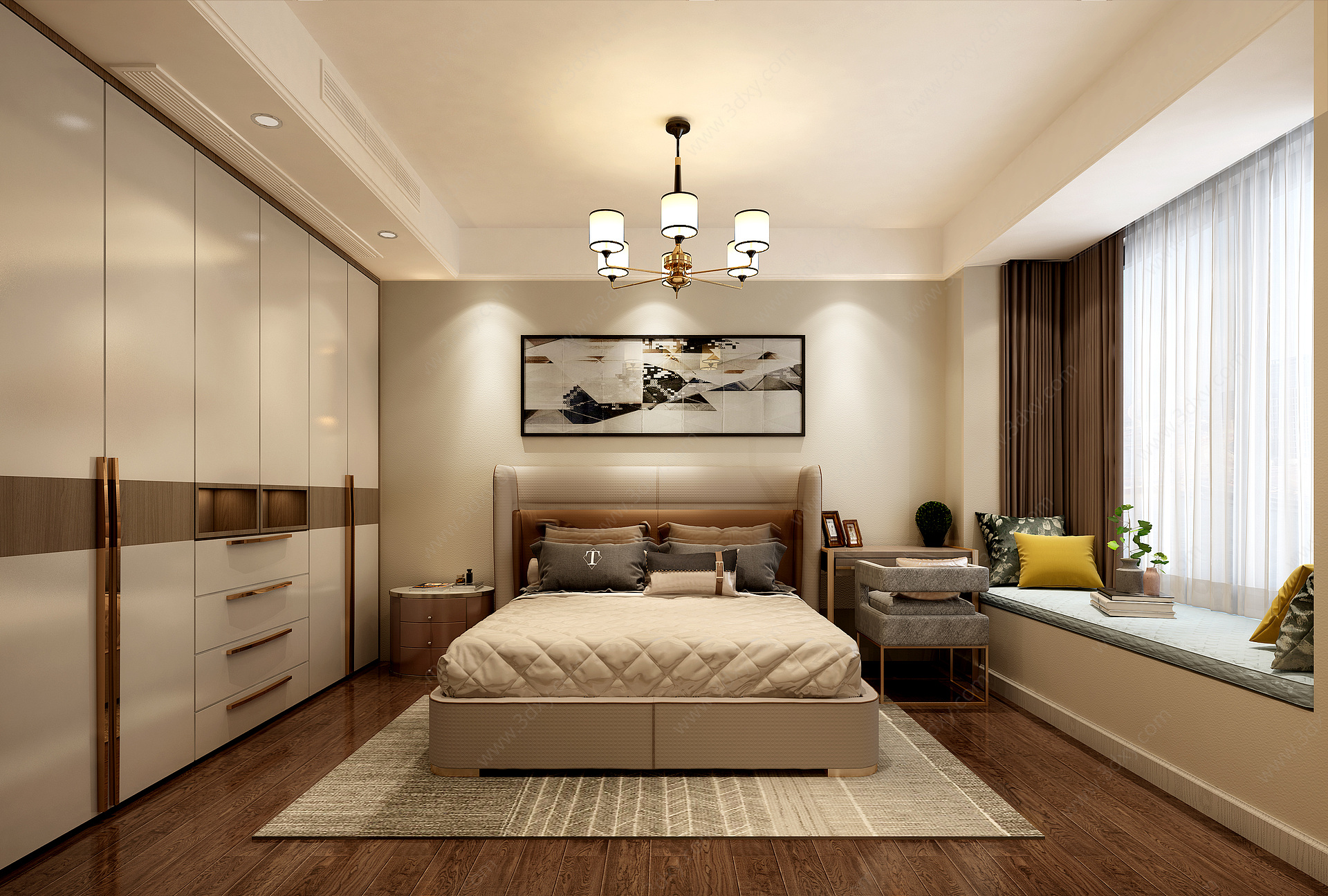 现代轻奢风格卧室3D模型